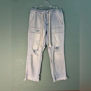 Free People Light Blue Pull On Distressed Jeans Size small